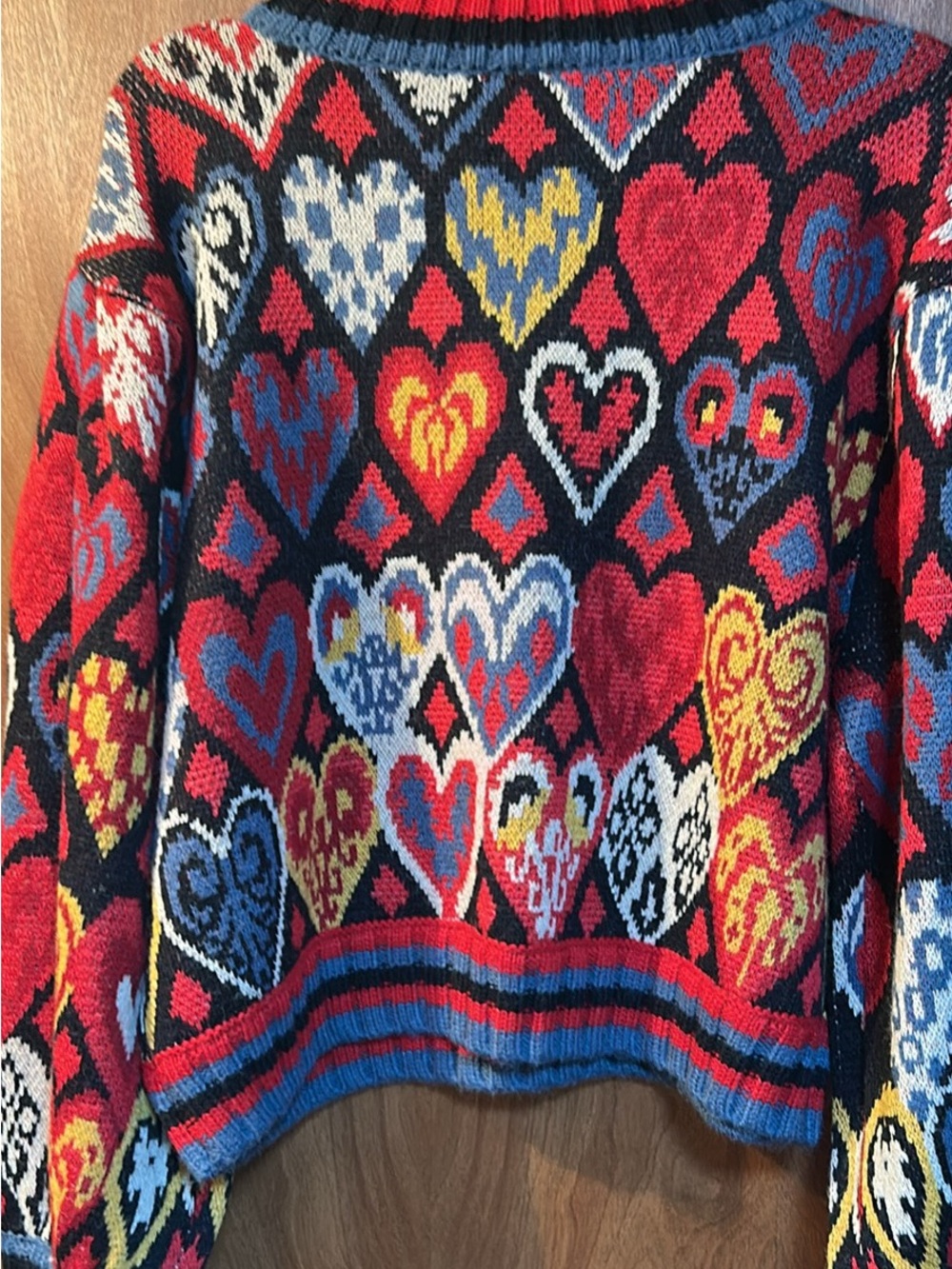 FARM Rio Multicolor Heart Knit Sweater - Red, Blue, Yellow, White